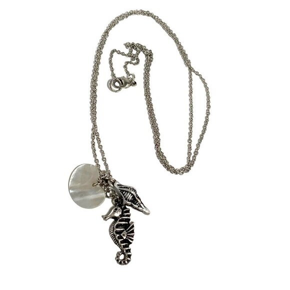 Seahorse Pendant Necklace With Mother Of Pearl Shell & Silver Chain - Picture 1 of 3